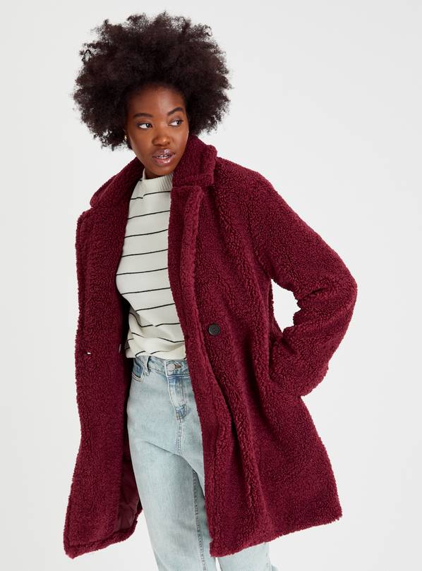 Berry Red Double Breasted Teddy Coat 16
